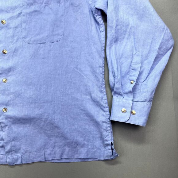 Finest Pure 100% Linen Classic Fit Long Sleeve Button Shirt Blue Men's Sz L - Picture 3 of 14